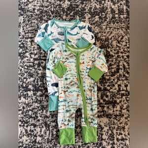 Set of Two Bamboo Kids Ocean-Themed One Piece Convertible Sleepers